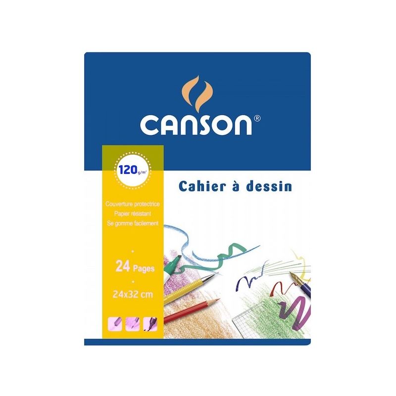CANSON Cahier de dessin 24 pages unies Blanches 24x32cm 125g/m²