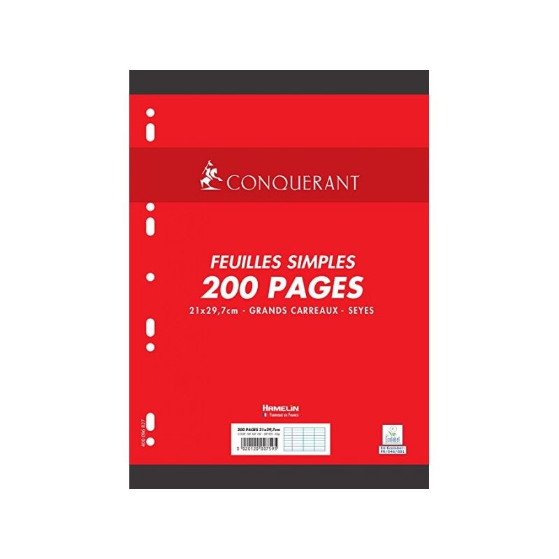 CONQUERANT C7 Feuilles simple format A4 grands carreaux 90g en lot de 200