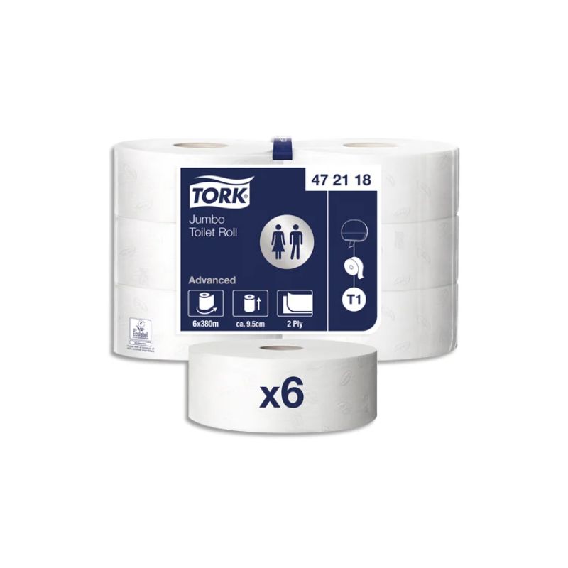 TORK Colis de 6 Bobines de Papier toilette Maxi Jumbo Advanced 2 plis L380 m x D26 cm Blanc uni