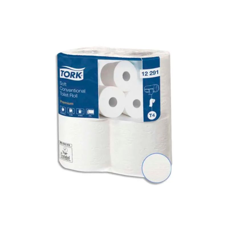 TORK Colis de 12 paquets de 4 rouleaux de Papier toilette Premium 2 plis 198 feuilles pure ouate Blanc