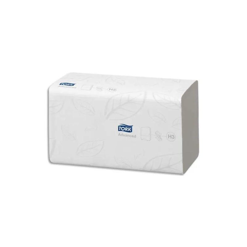 TORK Colis de 15 Paquets de 250 Essuie-mains Advanced 2 plis en V délitable Laurier - Ft 23 x 23 cm Blanc