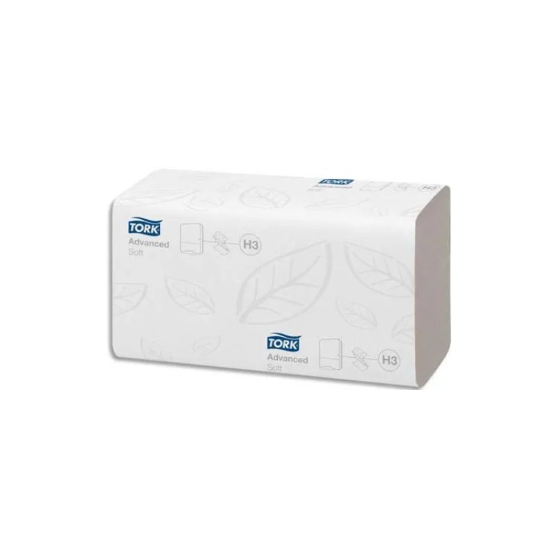 TORK Colis de 15 Paquets de 250 Essuie-mains doux Advanced 2 plis plié en V - Format 24,8 x 23 cm Blanc
