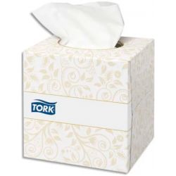 TORK Boîte Cube de 100 Mouchoirs 2 plis ouate extra douche Blanche - Format L21 x P20 cm