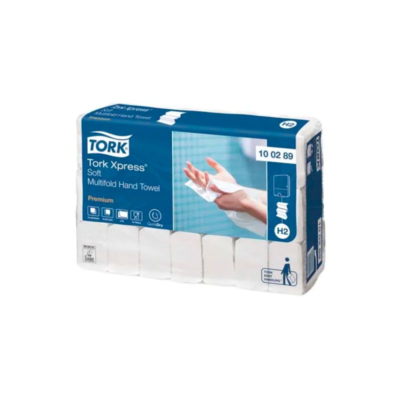 TORK Colis de 21 paquets d'Essuie-mains Premium XPress+ 2 plis en Z 150 formats : 21 x 25,5 cm Blanc