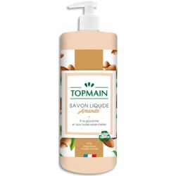 TOPMAIN Flacon pompe 500 ml Savon liquide doux aux huiles essentielles pour mains et corps parfum Amandes