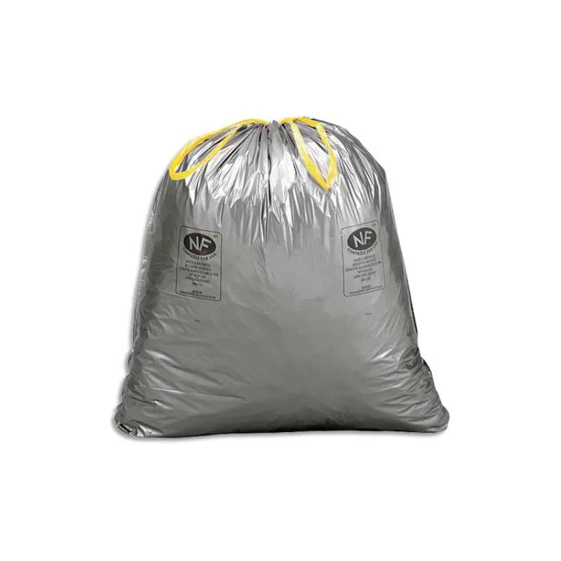  Boîte de 200 sacs poubelles à lien coulissant Gris déchets courants 110 litres 45 microns