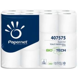 PAPERNET Paquet de 24 rouleaux de Papier toilette Bio Tech 2 plis pure cellulose 180 fts L19,80m Blanc
