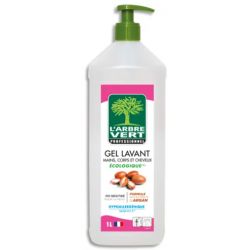 L'ARBRE VERT Flacon poussoir 1 Litre Gel lavant mains corps cheveux parfum karité ambre sans colorant