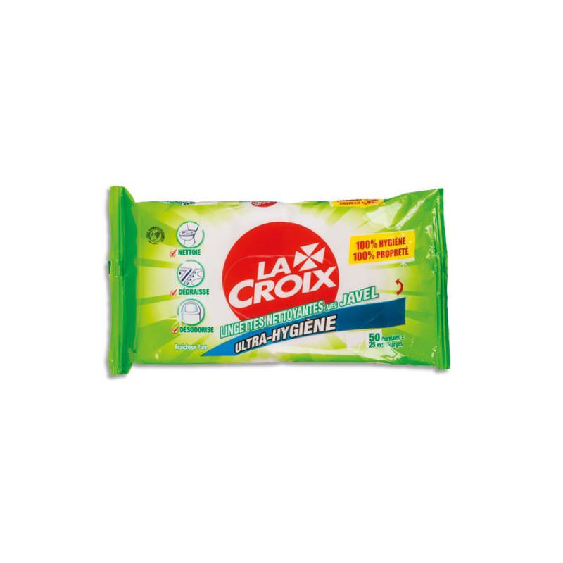  LA CROIX Paquet de 50 lingettes multi-usages nettoyantes et désinfectantes avec javel