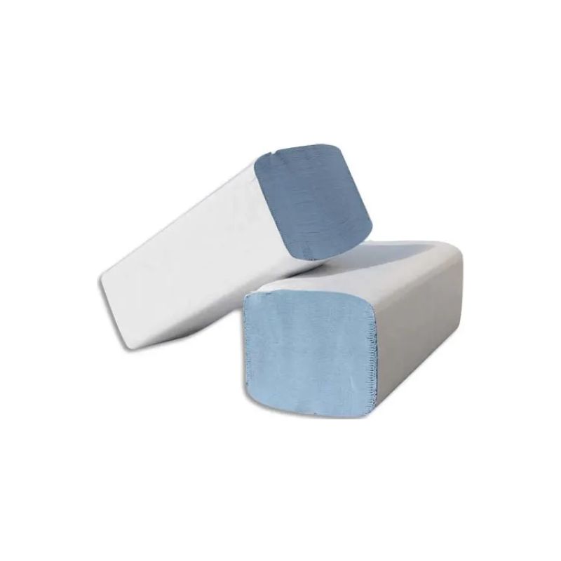 Colis de 30 Paquets de 100 Essuie-mains 2 plis plié en W, Ft 22 x 35 cm Bleu