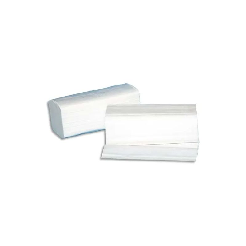 Colis de 20 Paquets de 250 Essuie-mains 2 plis plié en V, Ft : 22 x 21 cm Blanc