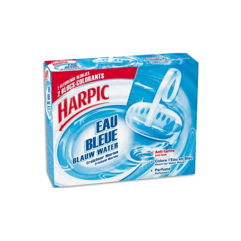 HARPIC Boîte de 2 Blocs pour cuvettes, colore l'eau en Bleu, action anti-tartre, fraîcheur marine