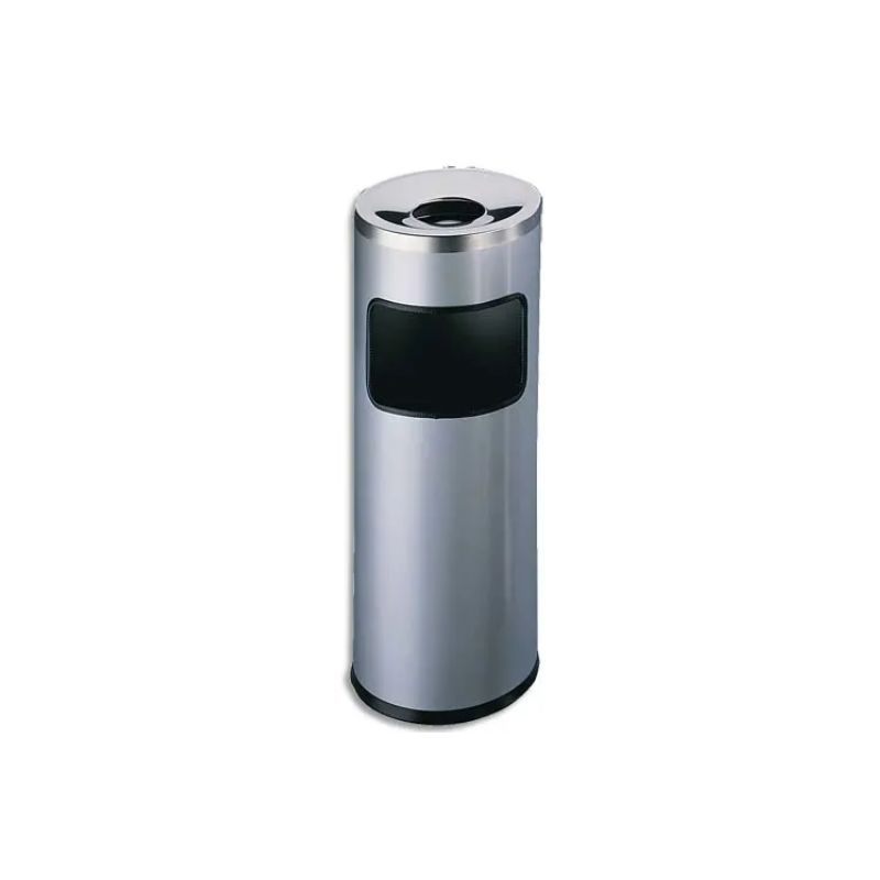 DURABLE Corbeille à papier ronde en métal + cendrier étouffoir - 17+2 litres - ø25 x H63 cm - Argent