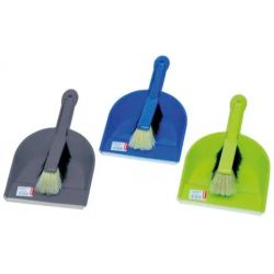 BROSSERIE THOMAS Set pelle et balayette en plastique Bleu avec bord souple, fibres en pvc assortiment