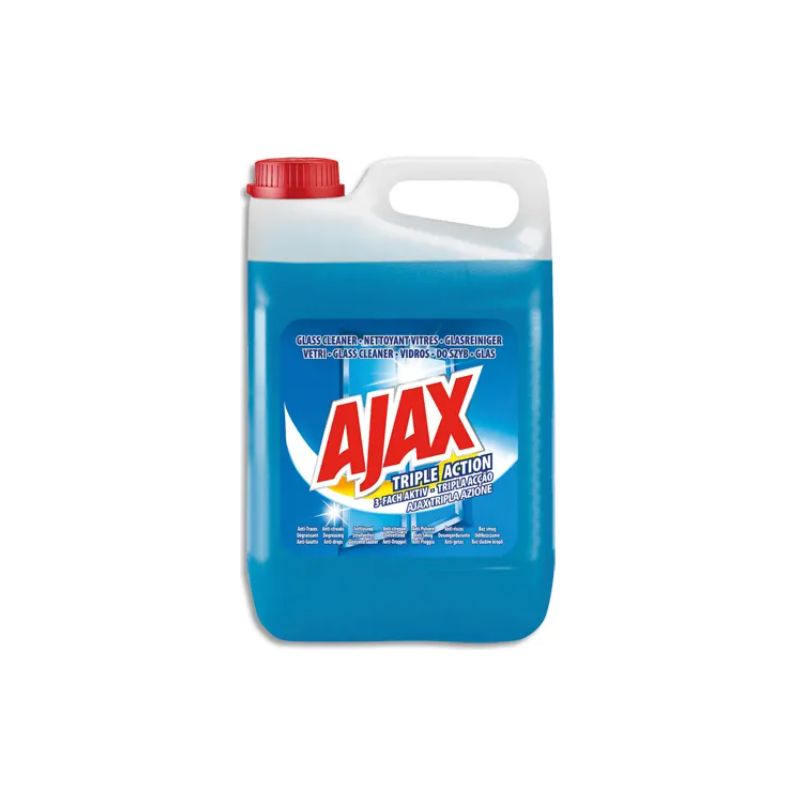 AJAX Bidon 5 Litres Nettoyant vitres et surfaces modernes Bleu 3en1 anti-traces, dégraissant, anti-goutte
