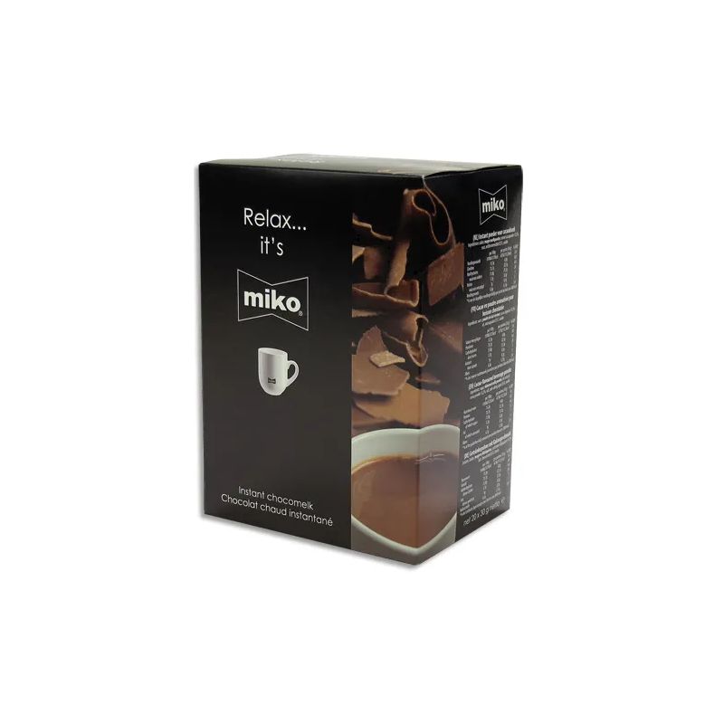 MIKO CAFE Boîte de 20 sachets individuels de chocolat de 30g, contient du lait en poudre