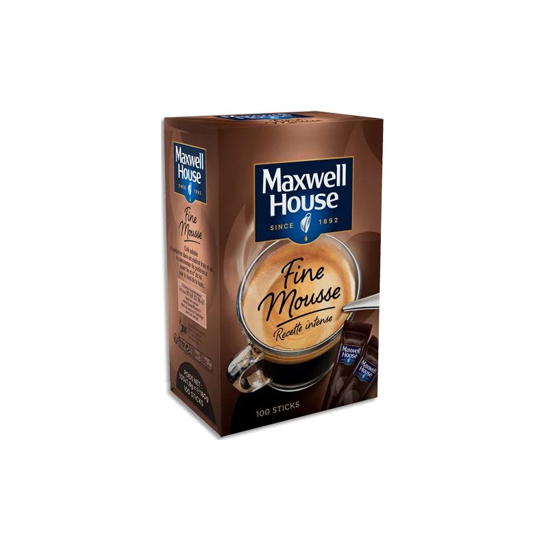 MAXWELL HOUSE Boîte de 100 Stics de café soluble, fine mousse, emballées individuellement 180g