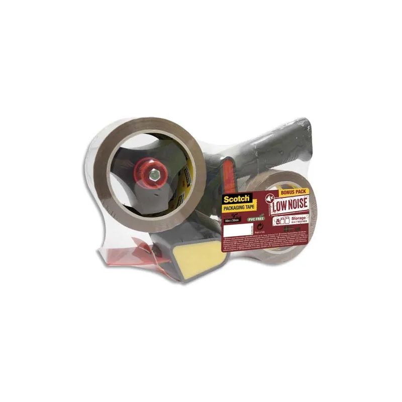 SCOTCH Pack Dévidoir d'emballage métal avec frein réglable et 2 rouleaux adhésif 50 microns Havane BP503