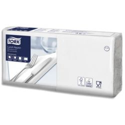 TORK Paquet de 200 Serviettes LunchNap blanches 2 plis - Format : 33 x 33 cm Ecolabel