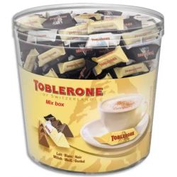 TOBLERONE Boîte de 904g Minis Toblerone 3 variétés de chocolat : au Lait, Noir et Blanc en sachet