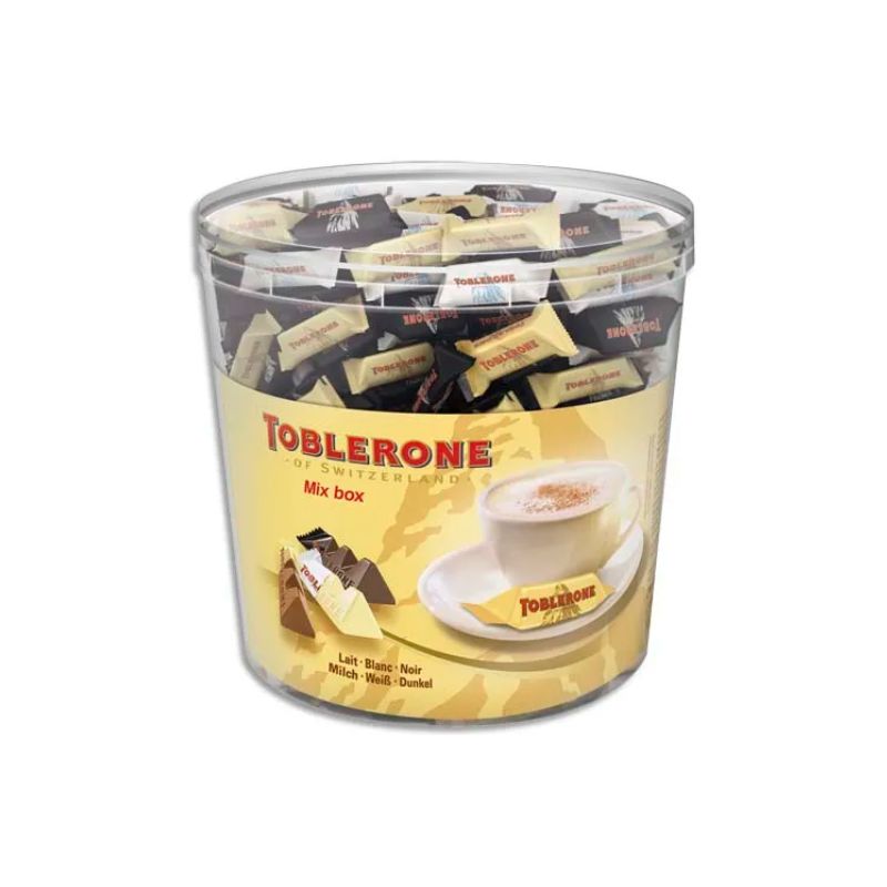 TOBLERONE Boîte de 904g Minis Toblerone 3 variétés de chocolat : au Lait, Noir et Blanc en sachet