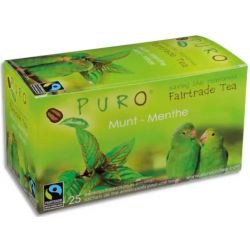 PURO Boîte de 25 sachets de thé Menthe enveloppés 2g Fairtrade Tea