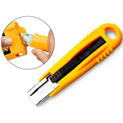 Cutter q-connect rétractable a cier 18 mm coloris assortis jaune, bleu, orange blister 1u