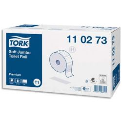 TORK Colis de 6 Bobines de Papier toilette Maxi Jumbo Premium doux 2 plis L360 m x D26 cm Blanc logo Bleu