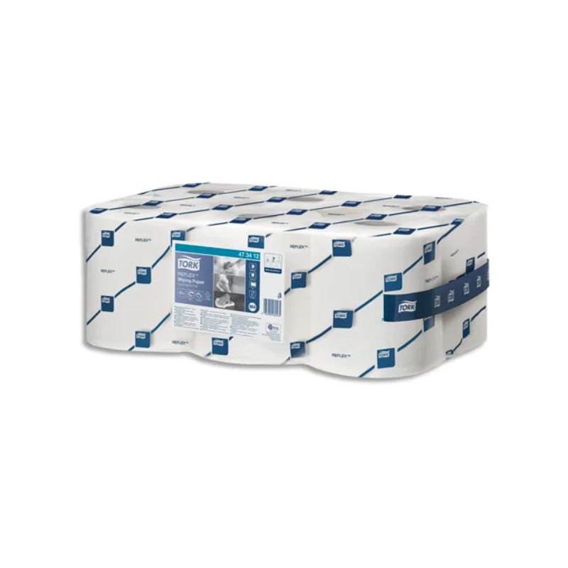 TORK Lot de 6 Bobines Maxi Reflex papier d'essuyage à dévidage central feuille à feuille 114m 1 pli Blan