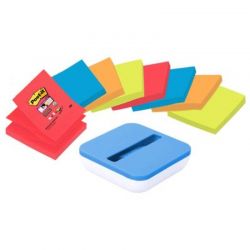POST-IT Lot de 8 blocs Z-Notes Super Sticky coloris ass 76x76mm, 90 feuilles + Dévidoir BOX Bleu offert
