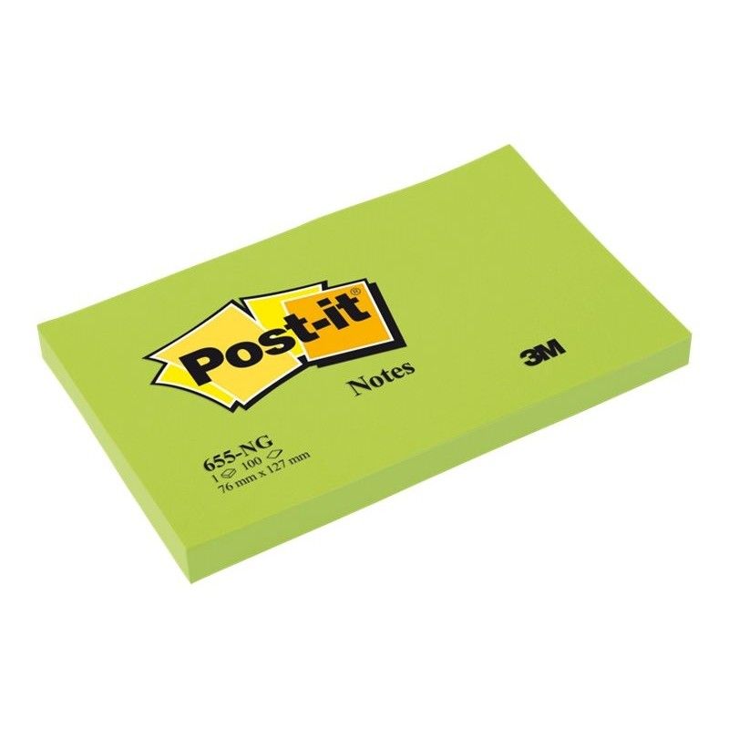 POST-IT Bloc néon repositionnable de 100 feuilles 76 x 127 mm Vert