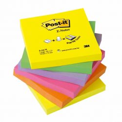 POST-IT Lot de 6 Recharges Z-notes 100 feuilles 7,6 x 7,6 cm coloris néon assortis