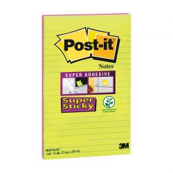 POST-IT Lot 4 blocs assortis SuperSticky ligné 12,5x20cm 45 feuilles Coloris néon