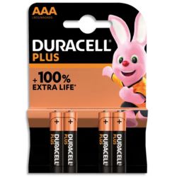 DURACELL Piles alcalines AAA Plus 100%, 1.5V LR03 MN2400, lot de 4 piles