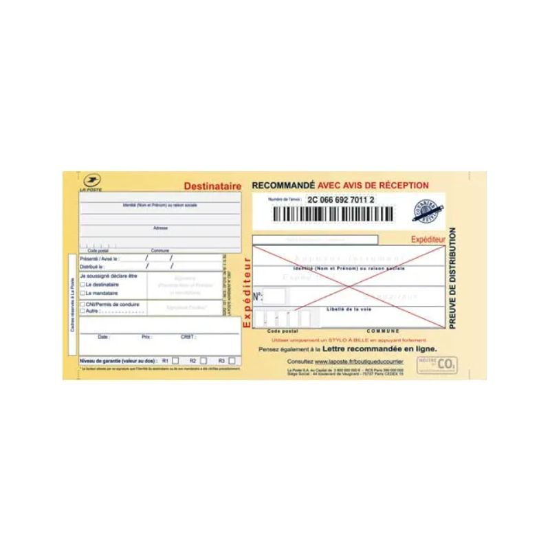 TECHMAY LOGETIQ Boîte de 100 liasses recommandées guichet avec AR SGR2