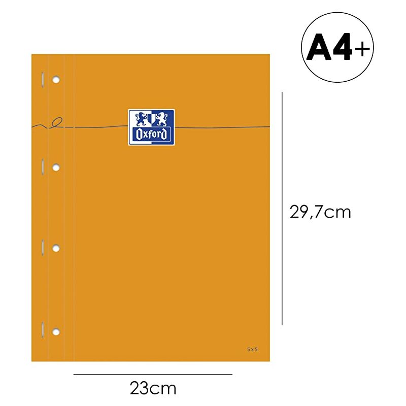 OXFORD Bloc agrafé cotés perforé, réglure pleine page 230x297 papier Blanc 5x5