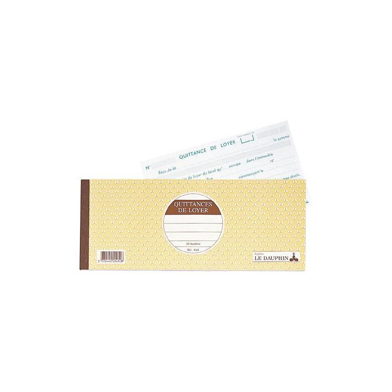 LE DAUPHIN Carnet quittance de loyer à souche 11x27,5 cm 50 feuillets