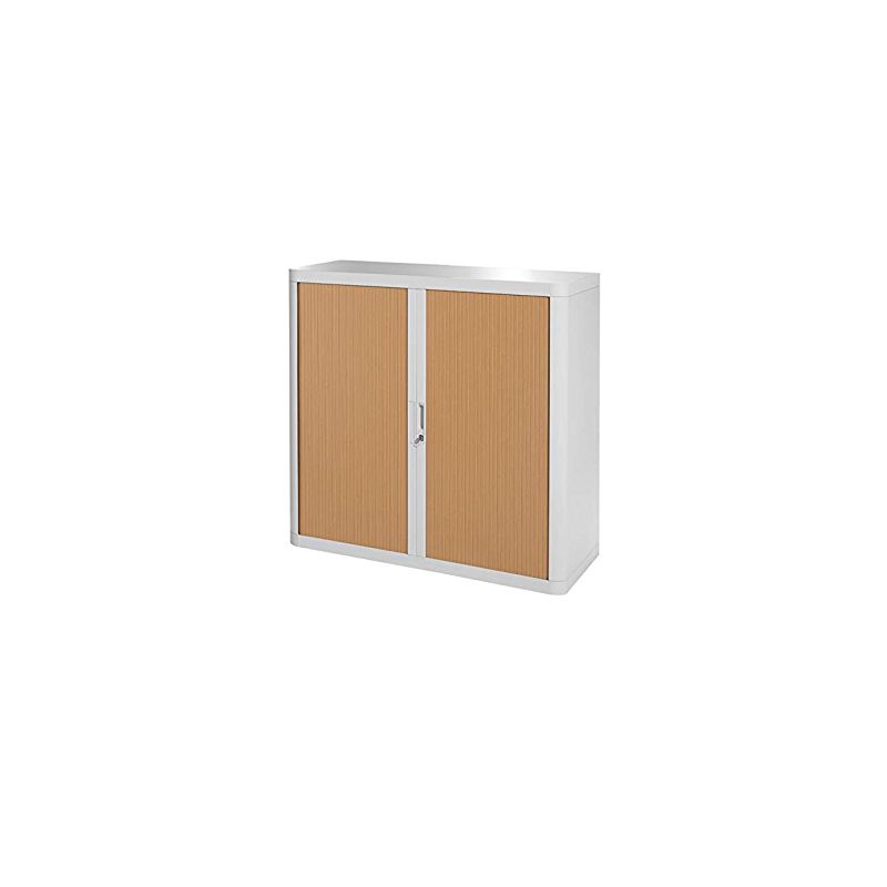 PAPERFLOW EasyOffice armoire démontable corps teinté Blanc rideau Hêtre - Dim L110x H104x P41,5 cm