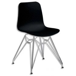 PAPERFLOW Lot de 2 chaises UXSTEEL en polypropylène, pied chromé, assise noire, H79xL49,5xP50,5 cm