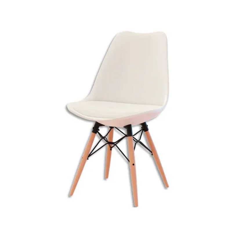 PAPERFLOW Lot de 2 Chaises Dogewood Blanches en polypropylène avec coussin, piètement en hêtre massif
