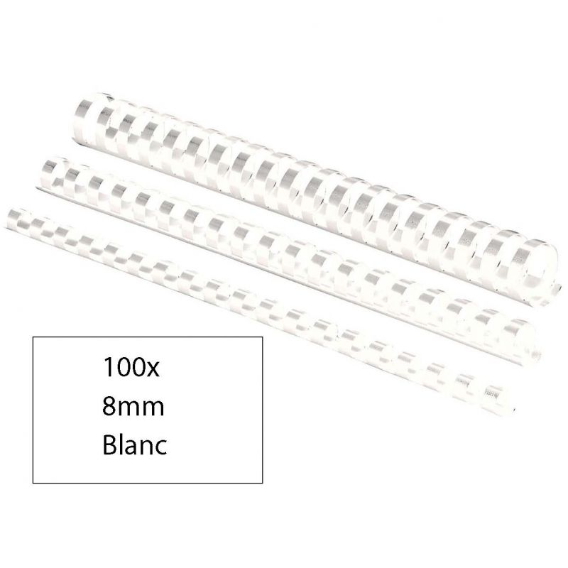 FELLOWES Boîte de 100 peignes anneaux plastique 8 mm Blanc