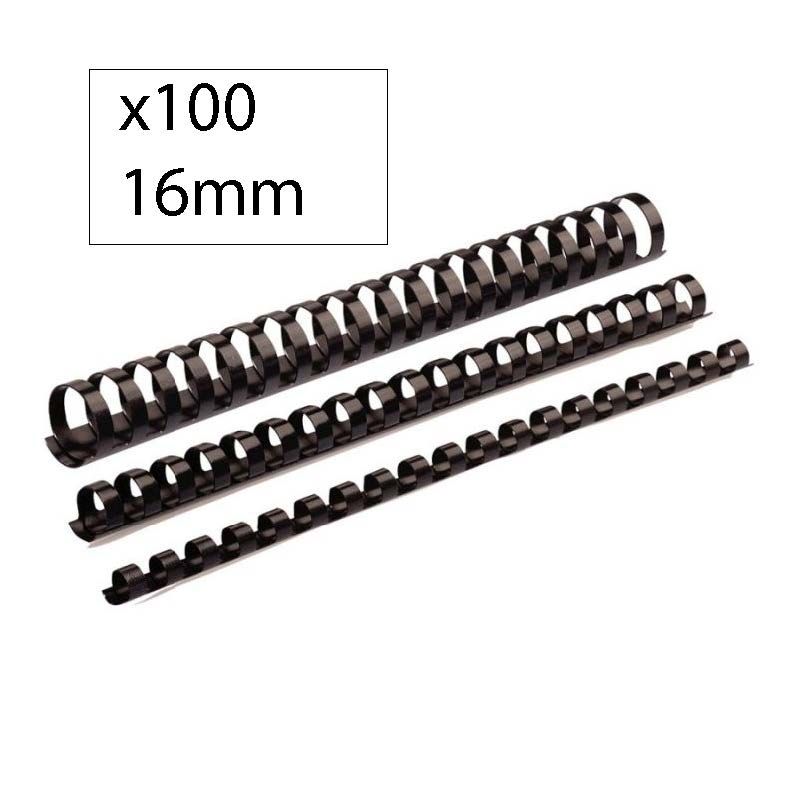 FELLOWES Boîte de 100 peignes anneaux plastique 16 mm Noir