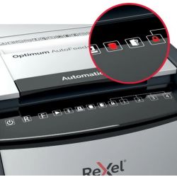 REXEL Destructeur de documents Optimum Auto+ 225X P-4 coupe croisée 4x25mm 225 feuilles 60 L 2020225XEU