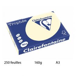 Papier couleur clairefontaine trophée multifonction a3 160g/m2 couleurs vives ivoire paquet 250 feuilles