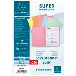 EXACOMPTA Paquet de 250 sous-chemises SUPER en carte 60g coloris assortis pastels