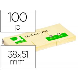 Bloc-notes q-connect quick notes 38x51mm 3 blocs 100f repositionnables coloris jaune