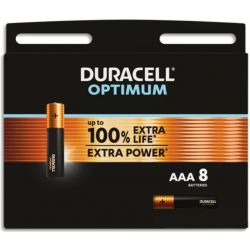 DURACELL Piles alcalines AAA Optimum, 1,5 V LR03 MN2400, lot de 8 piles