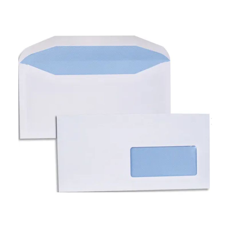 NEUTRE Boîte de 1000 enveloppes blanches gommées 80g mise sous pli automatique DL2 114X229 fenêtre 45x100