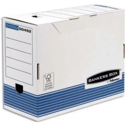 BANKERS BOX Boîte archives dos 15cm SYSTEM, montage automatique, carton recyclé blanc/bleu
