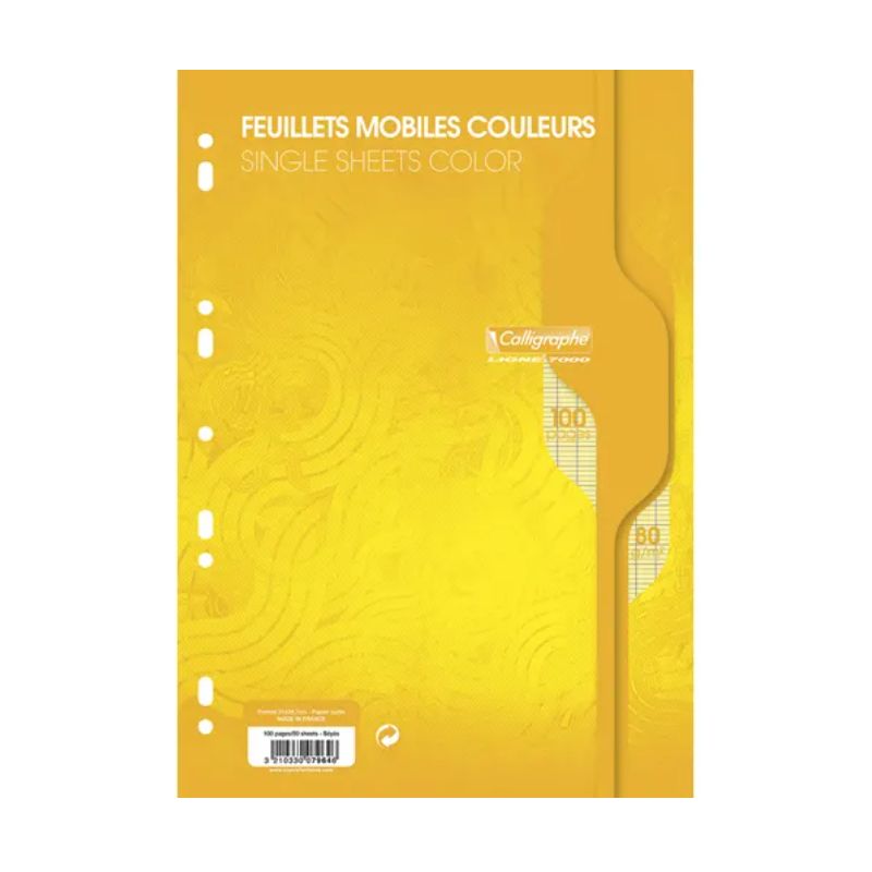 CALLIGRAPHE Feuillets mobiles jaune perf 2trous 80g 100pges grands carreaux format A4-Sous film-CAL7000